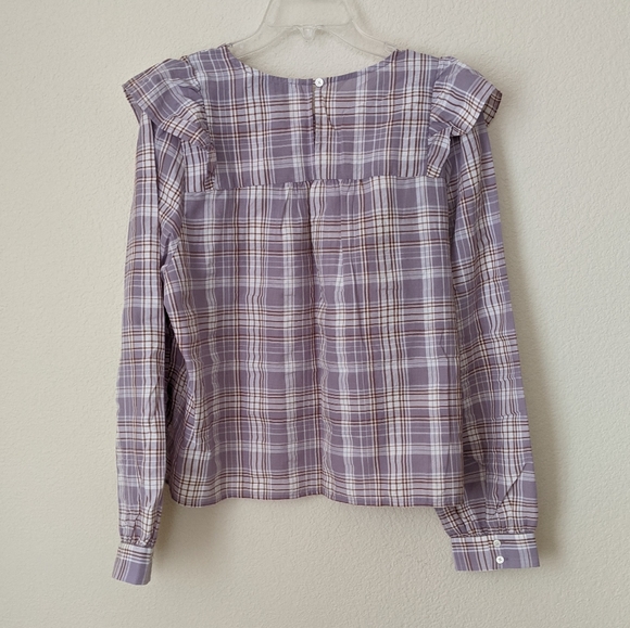 NWT LOFT Plaid Ruffle Cropped Blouse in Lavender - Picture 5 of 7